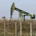 Bomba de extracción de petróleo en un campo bajo cielo despejado al atardecer