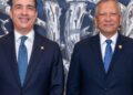 Presidentes ejecutivos de Banreservas y Banco Popular durante un encuentro sobre el sistema financiero dominicano