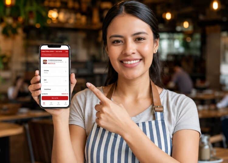 Sistema de punto de venta y gestión digital en el mostrador de un restaurante dominicano