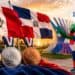 Atletas dominicanos celebran en el podio durante los Juegos Centroamericanos y del Caribe Santo Domingo 2026