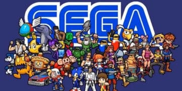 Estante con ediciones físicas de videojuegos en caja frente a una consola moderna