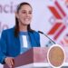 Claudia Sheinbaum durante un mensaje sobre su viaje a la final del Mundial 2026 en Nueva York