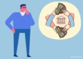 Caricatura pensando en el movimiento del dinero y tasas bancarias