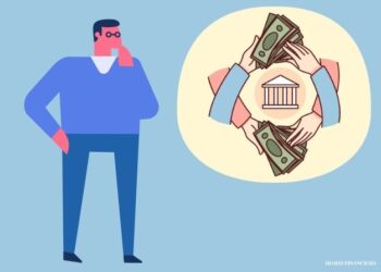 Caricatura pensando en el movimiento del dinero y tasas bancarias