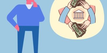 Caricatura pensando en el movimiento del dinero y tasas bancarias