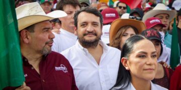 Andy López Beltrán, hijo del expresidente mexicano López Obrador, durante un acto político de Morena en México
