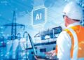 Centro de datos con servidores iluminados en azul que alimentan sistemas de inteligencia artificial