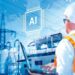 Centro de datos con servidores iluminados en azul que alimentan sistemas de inteligencia artificial