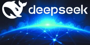 Pantalla mostrando el logo de DeepSeek junto a gráficas de comparación de costos de modelos de inteligencia artificial