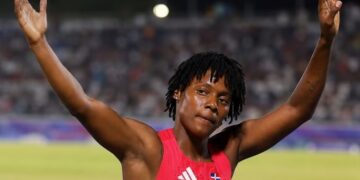 Marileidy Paulino compitiendo en los 400 metros planos femeninos de los Juegos Centroamericanos y del Caribe 2026