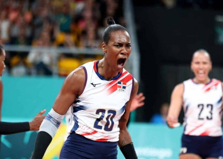 Jugadoras de las Reinas del Caribe celebran punto ante Costa Rica en el coliseo Gioriber Arias, JCC 2026