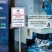 Inspectores del Ministerio de Salud Pública colocan aviso de clausura en banco de sangre CEDALAB en Villa Duarte, Santo Domingo Este