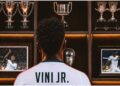 Vinicius Jr. celebra un gol con la camiseta del Real Madrid en el Santiago Bernabéu