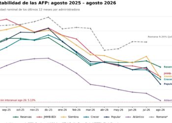 Trabajador dominicano revisando su estado de cuenta de AFP en una pantalla, con gráficos de rentabilidad de fondos de pensiones