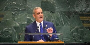 Presidente Luis Abinader en tribuna internacional durante la Asamblea General de la ONU en Nueva York