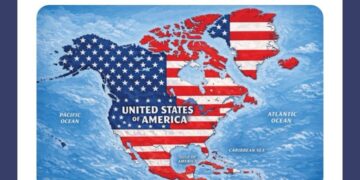 Mapa alterado publicado por Donald Trump en Truth Social que muestra a República Dominicana y Haití bajo la bandera de Estados Unidos
