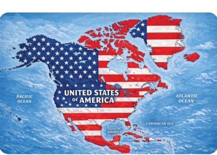 Mapa alterado publicado por Donald Trump en Truth Social que muestra a República Dominicana y Haití bajo la bandera de Estados Unidos