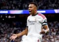 Kylian Mbappé celebra su gol con el Real Madrid ante el Inter de Milán en Champions League