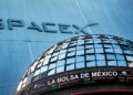 Pantalla de la Bolsa Mexicana de Valores con el logo de SpaceX y la fecha 14 de septiembre de cotización en el SIC