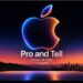Logo de Apple sobre fondo oscuro con el texto Pro and Tell del evento del 28 de octubre de 2026