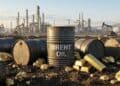 Pantallas con cotizaciones de mercados financieros mostrando el precio del petróleo Brent por encima de los 100 dólares por barril