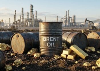 Pantallas con cotizaciones de mercados financieros mostrando el precio del petróleo Brent por encima de los 100 dólares por barril