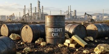 Pantallas con cotizaciones de mercados financieros mostrando el precio del petróleo Brent por encima de los 100 dólares por barril