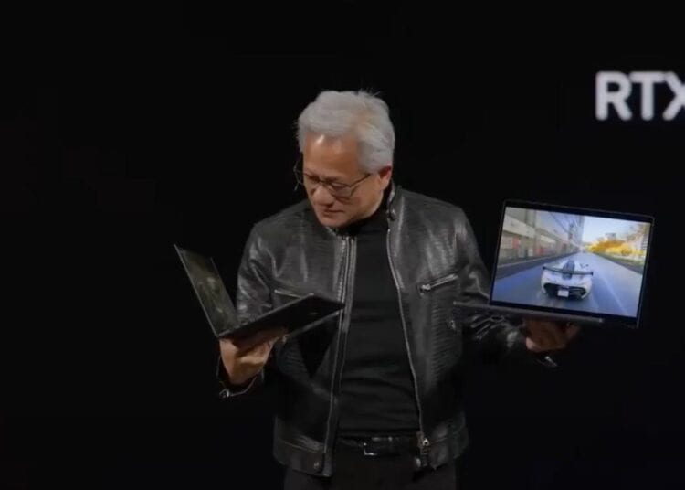 Laptop ultradelgada con plataforma NVIDIA RTX Spark y chip N1X sobre escritorio de trabajo