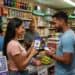 Comerciante dominicano usando un código QR en su teléfono para aceptar pagos digitales en un pequeño negocio