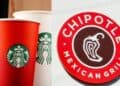 Logo de Starbucks y Chipotle Mexican Grill en fachadas de restaurantes en Estados Unidos